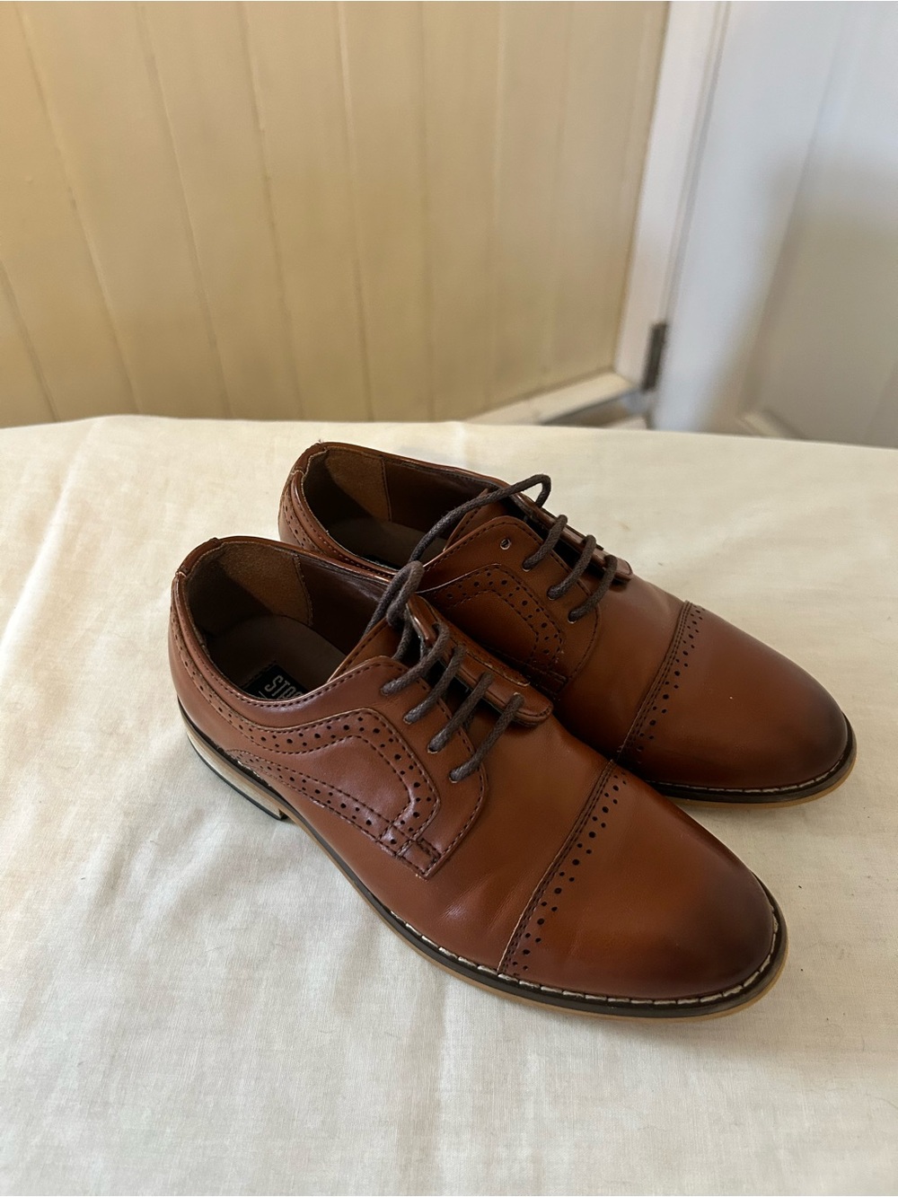 Stacy Adams Kids Dickinson Cap Toe Oxford Shoes/Cognac Brown/Size 12 M/EUC
